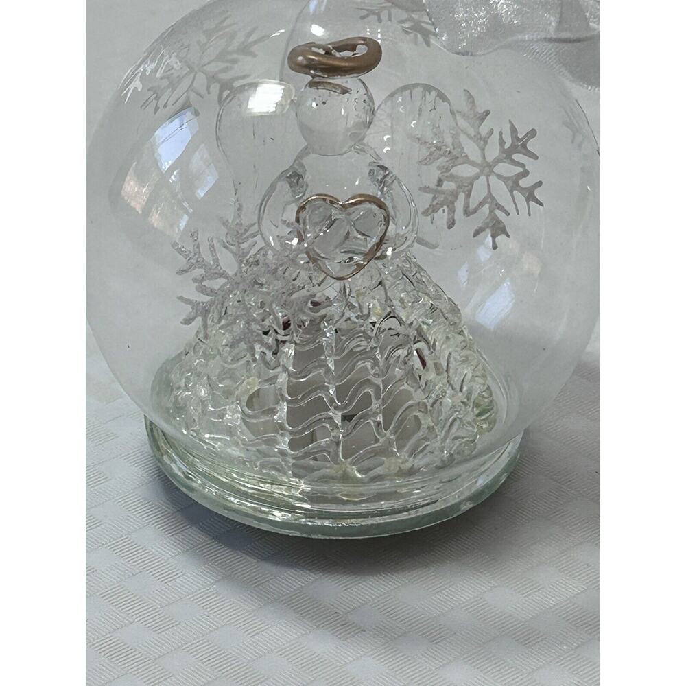 3.5” Glass Dome Light Up‎ Christmas Angel W/ Heart Ornament Snowflake Etchings